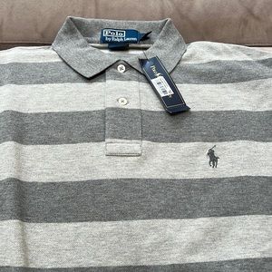 POLO by Ralph Lauren mens tee; dark & lighter heathered gray stripe